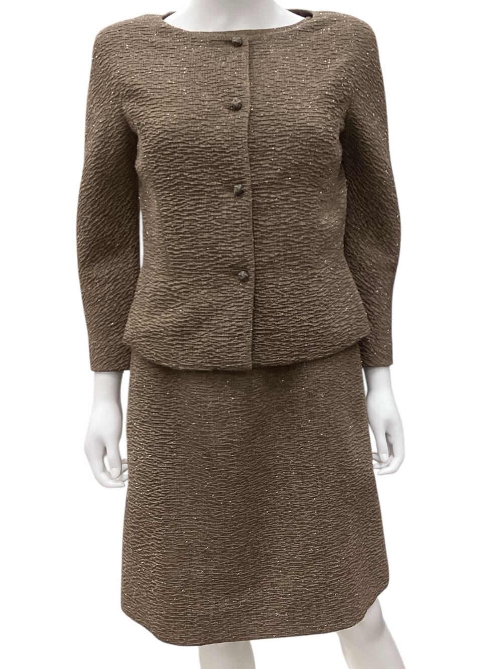 Oscar De La Renta Pink Label Set Women’s Size 4 Jacket+Dress Sparkly Thread Tan